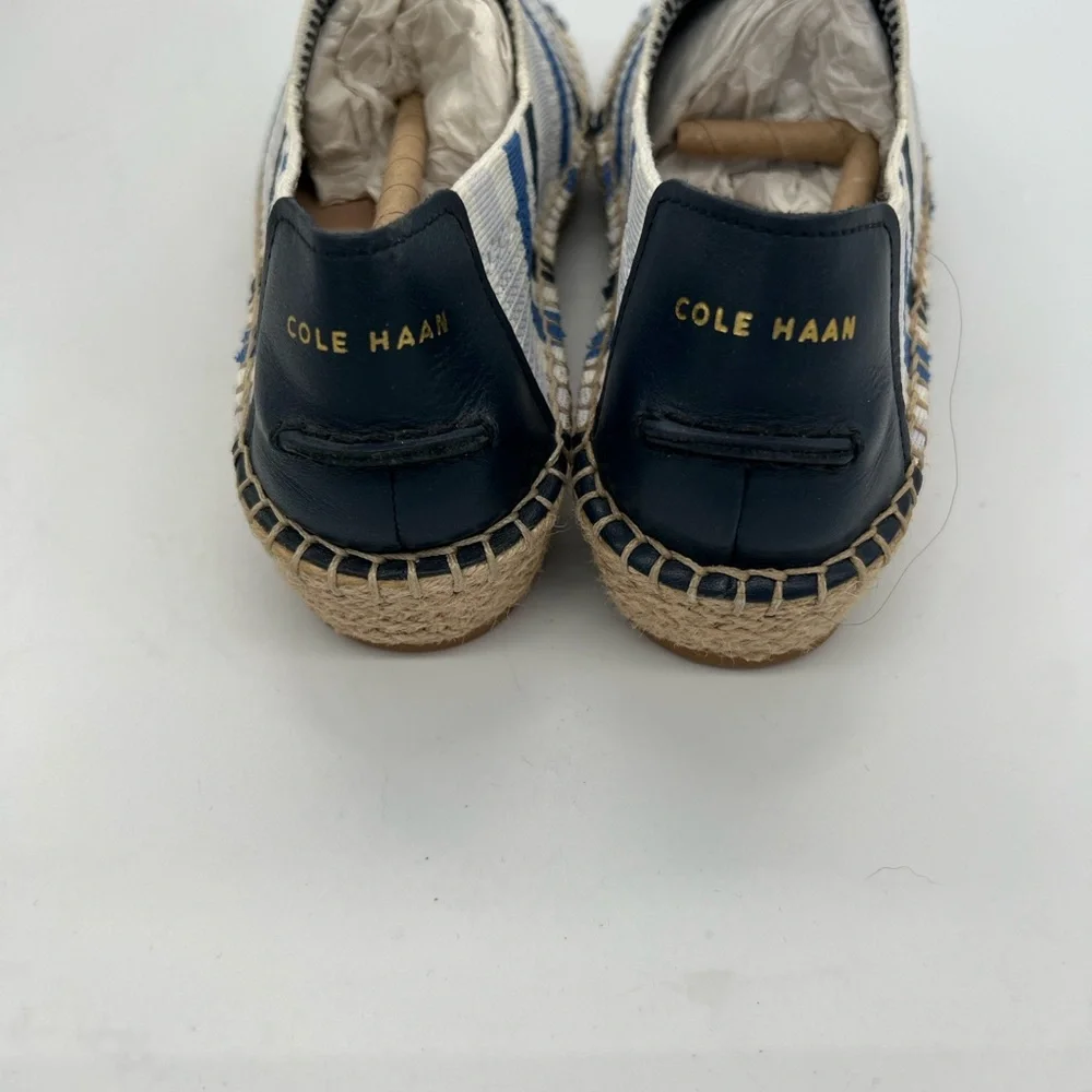 Cole Haan White and Blue Knit Espadrille Slip-On